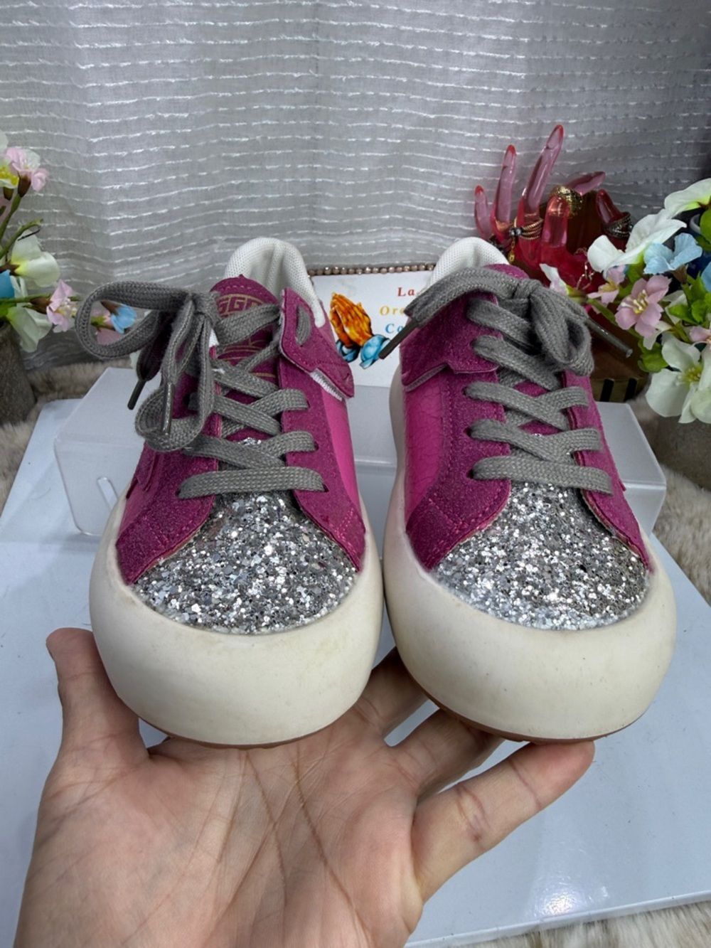 (T5) Glitter sneakers for girls, lightweight & non slip, 34EU/4US litle girls - Picture 7 of 14